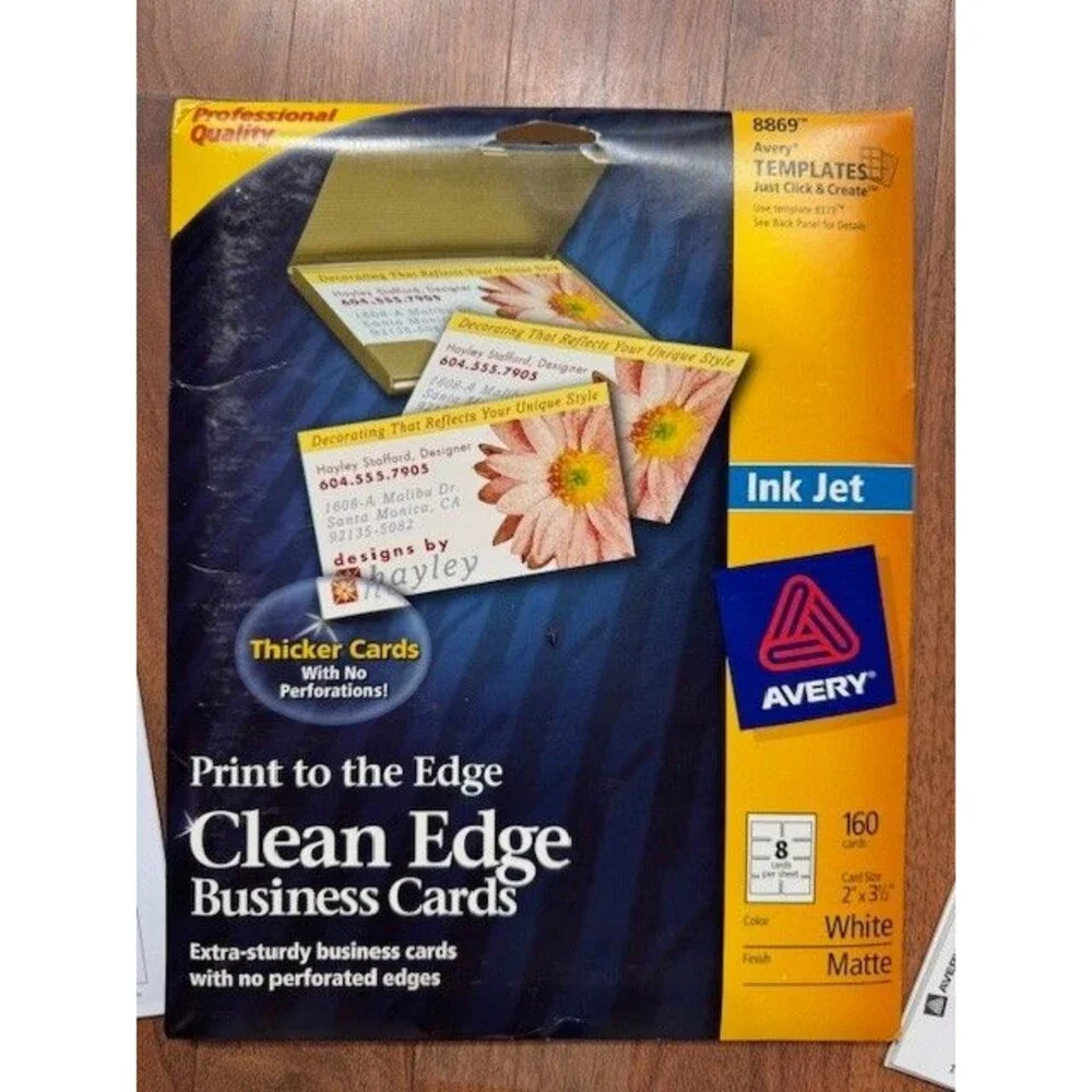 Avery 8869 BUSINESS Cards Print‎ to Edge 2 Sided Clean Edge Inkjet 120 Cards